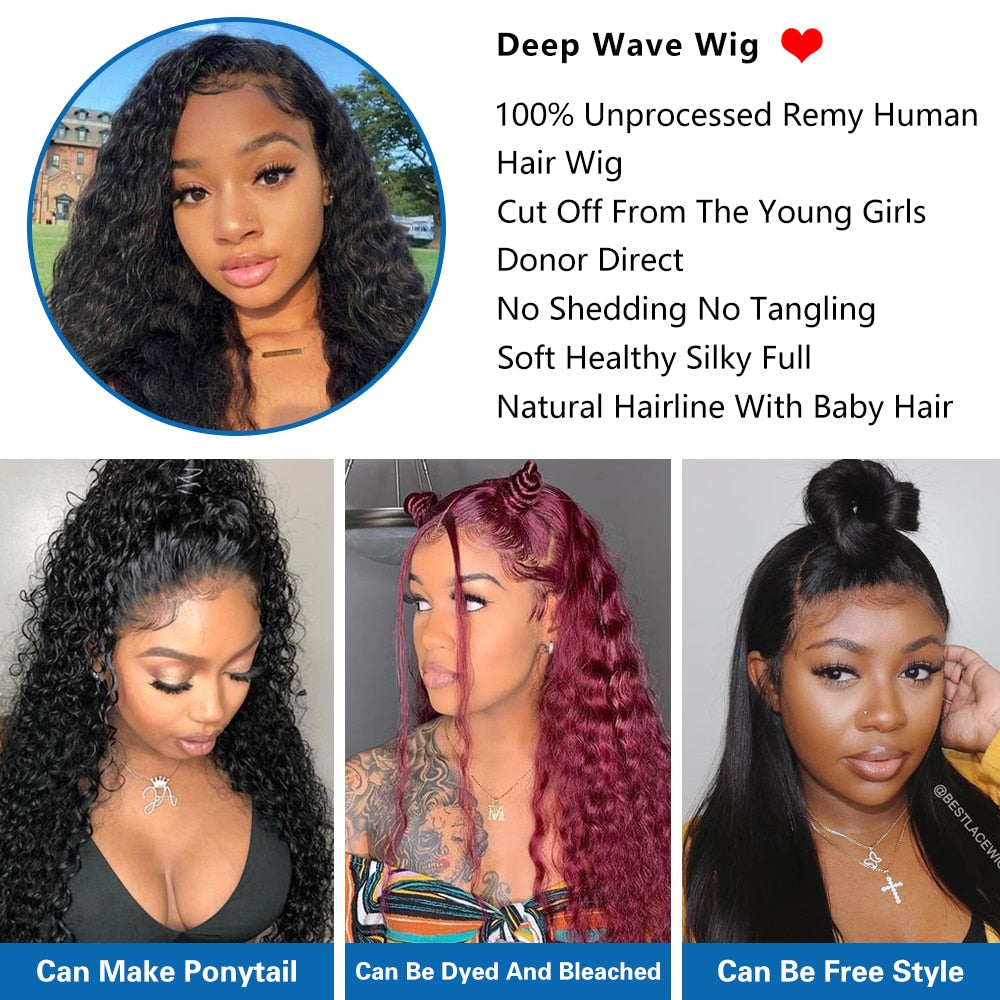 Amazee™ Deep Wave Closure Wig Human Hair